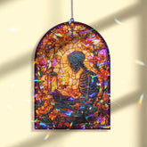 Skeleton Acrylic Suncatcher, Gothic Reading Skeleton with Candles and Flowers, Spooky Window Hanging, Halloween Home Decor